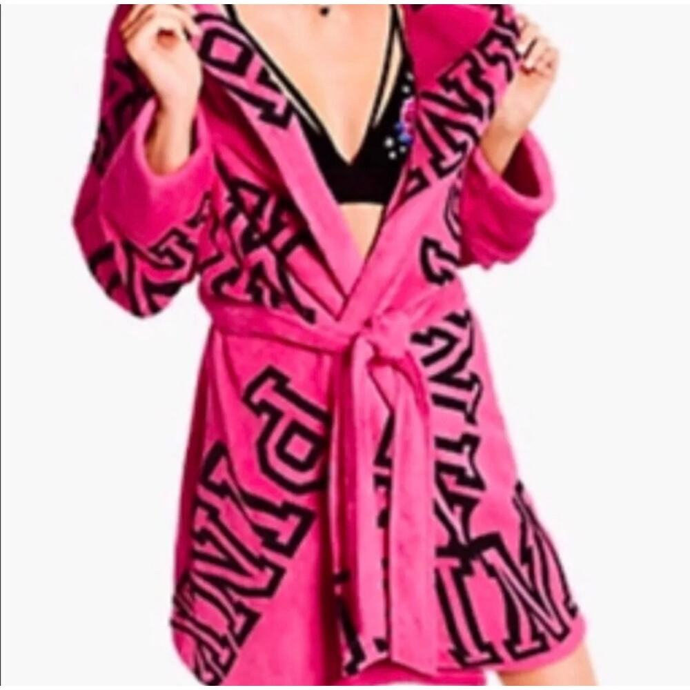 Victorias Secret PINK Robe Short Plush Soft Logo Bath Cozy XS/S XP/P Women Small